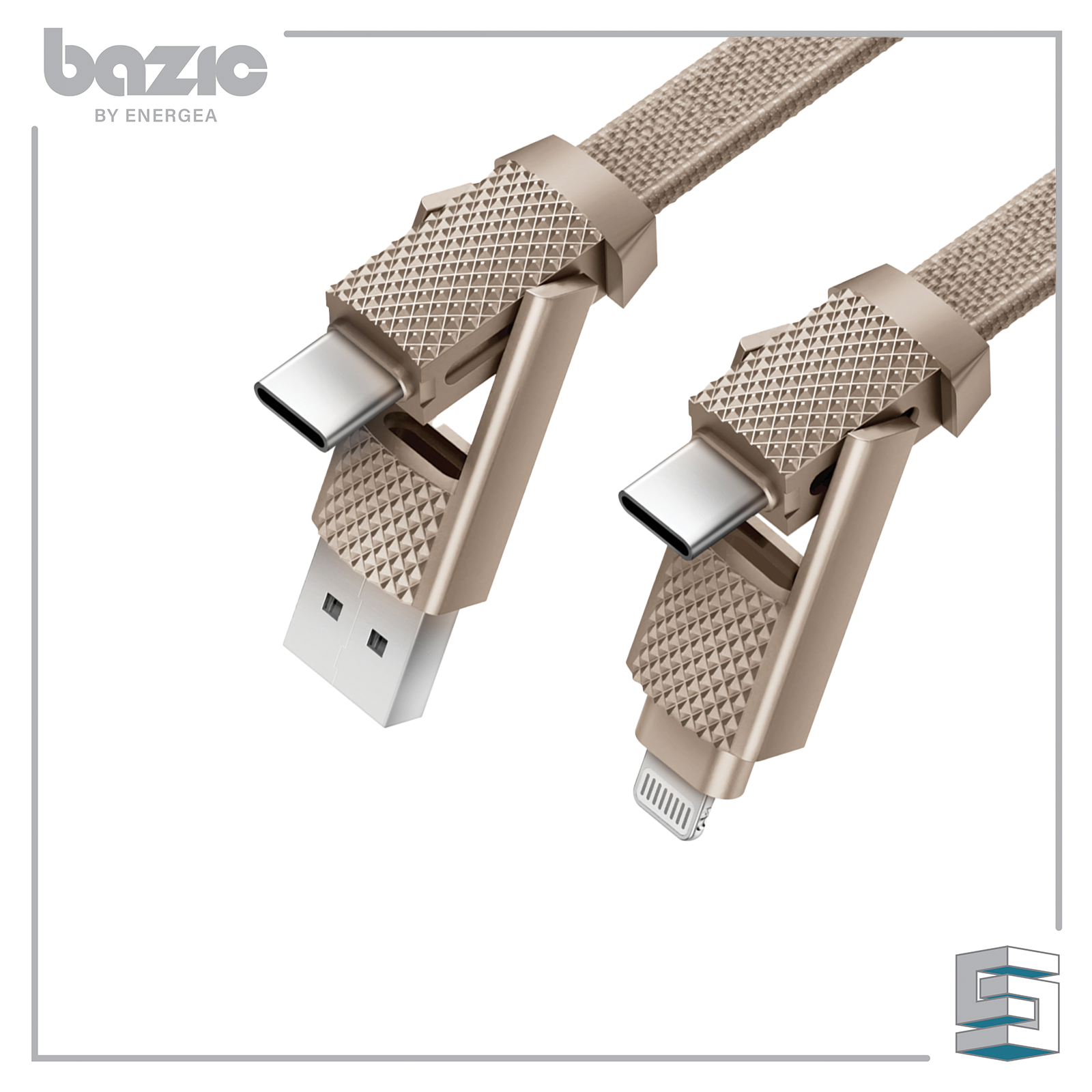 USB-C + Lightning + USB-A Cable - ENERGEA Bazic Alucable 100CM Global Synergy Concepts