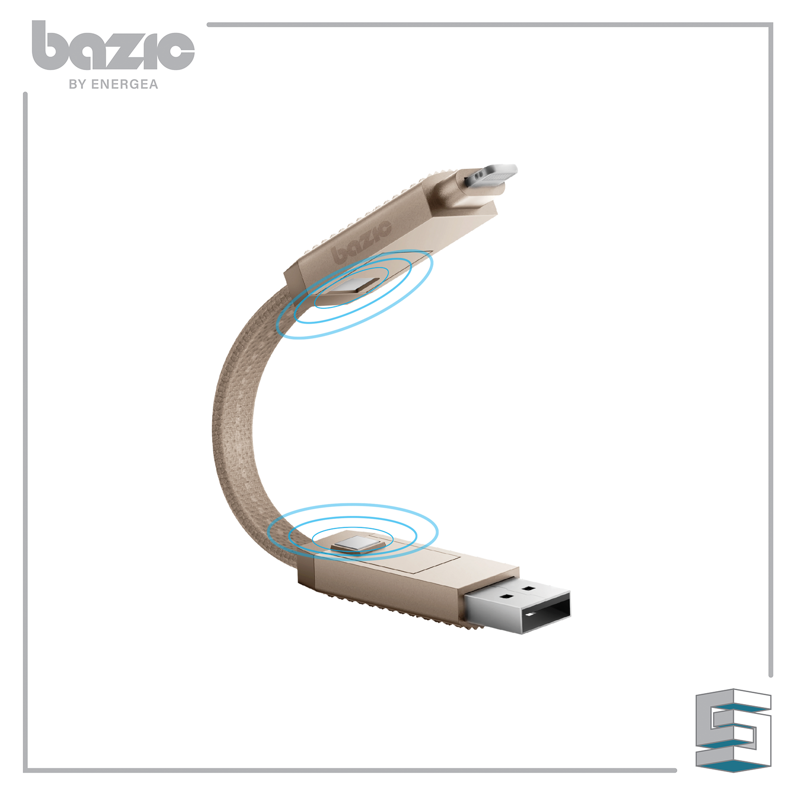 USB-C + Lightning + USB-A Cable - ENERGEA Bazic Alucable 15CM Global Synergy Concepts