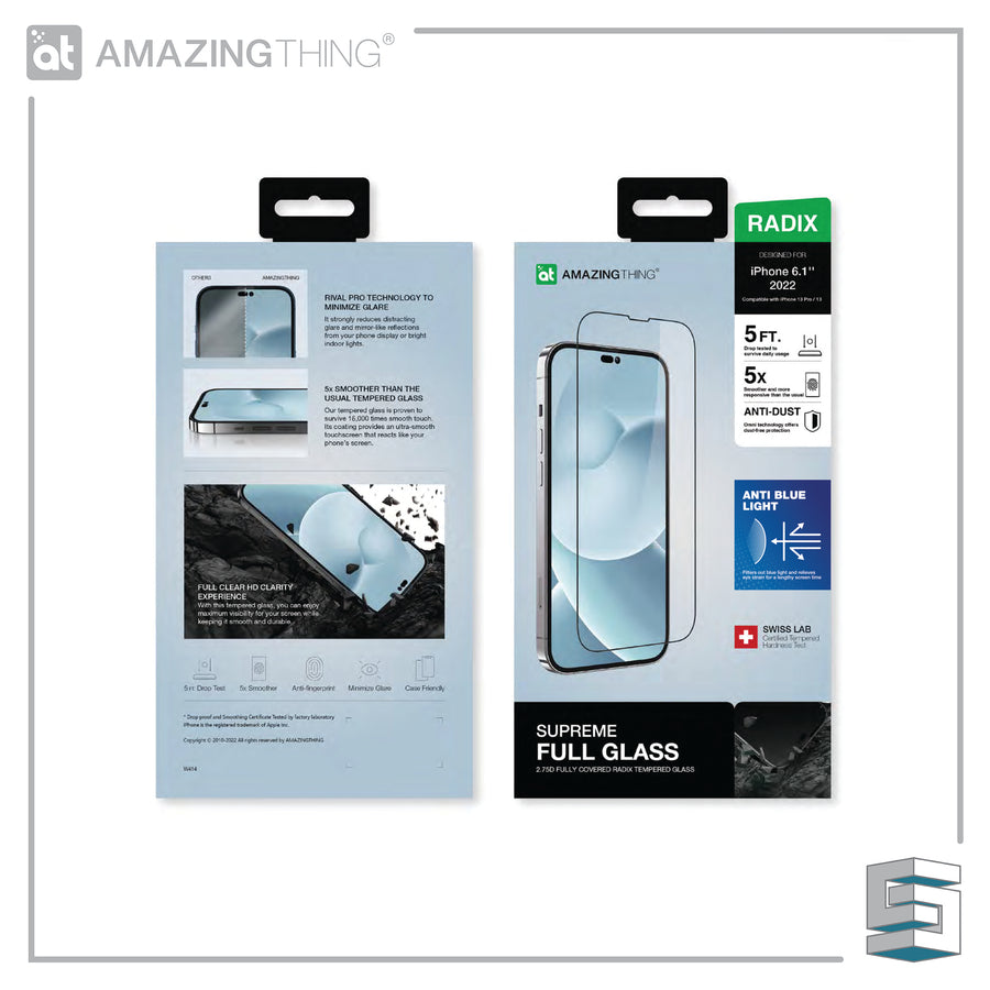 Tempered Glass for Apple iPhone 14 series - AMAZINGTHING RADIX SupremeGlass 2.75D 0.3mm Anti Blue Light Full Glass Global Synergy Concepts