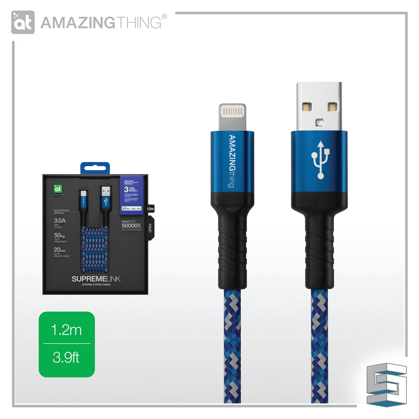 Charge & Sync USB-A to Lightning Cable - AMAZINGTHING Bullet Shield MFI Cable 1.2m Global Synergy Concepts