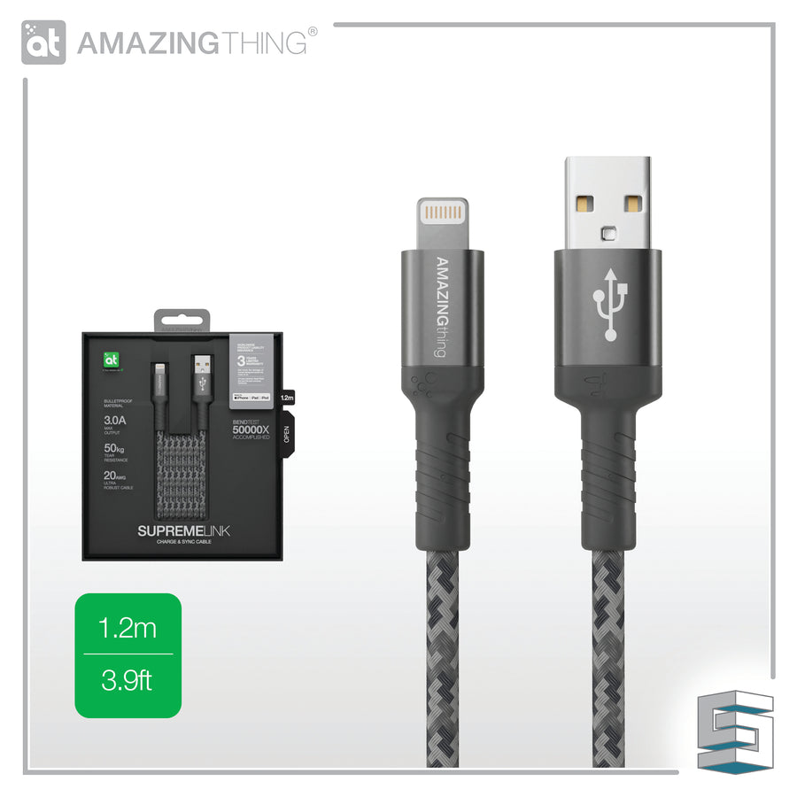 Charge & Sync USB-A to Lightning Cable - AMAZINGTHING Bullet Shield MFI Cable 1.2m Global Synergy Concepts